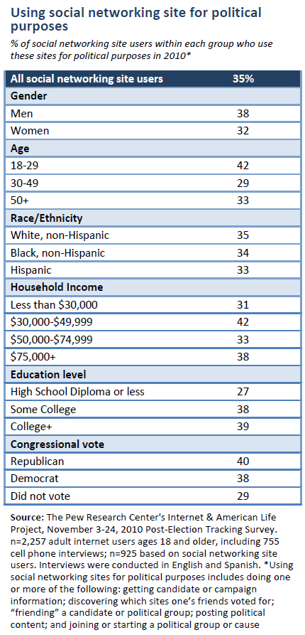Using social networking sites for political purposes