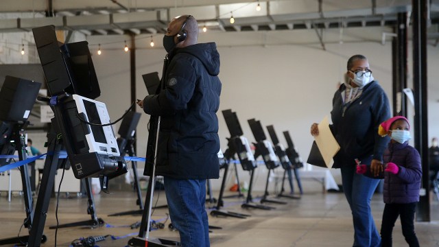 A voter casts a ballot on Nov. 3, 2020, in Washington, D.C.