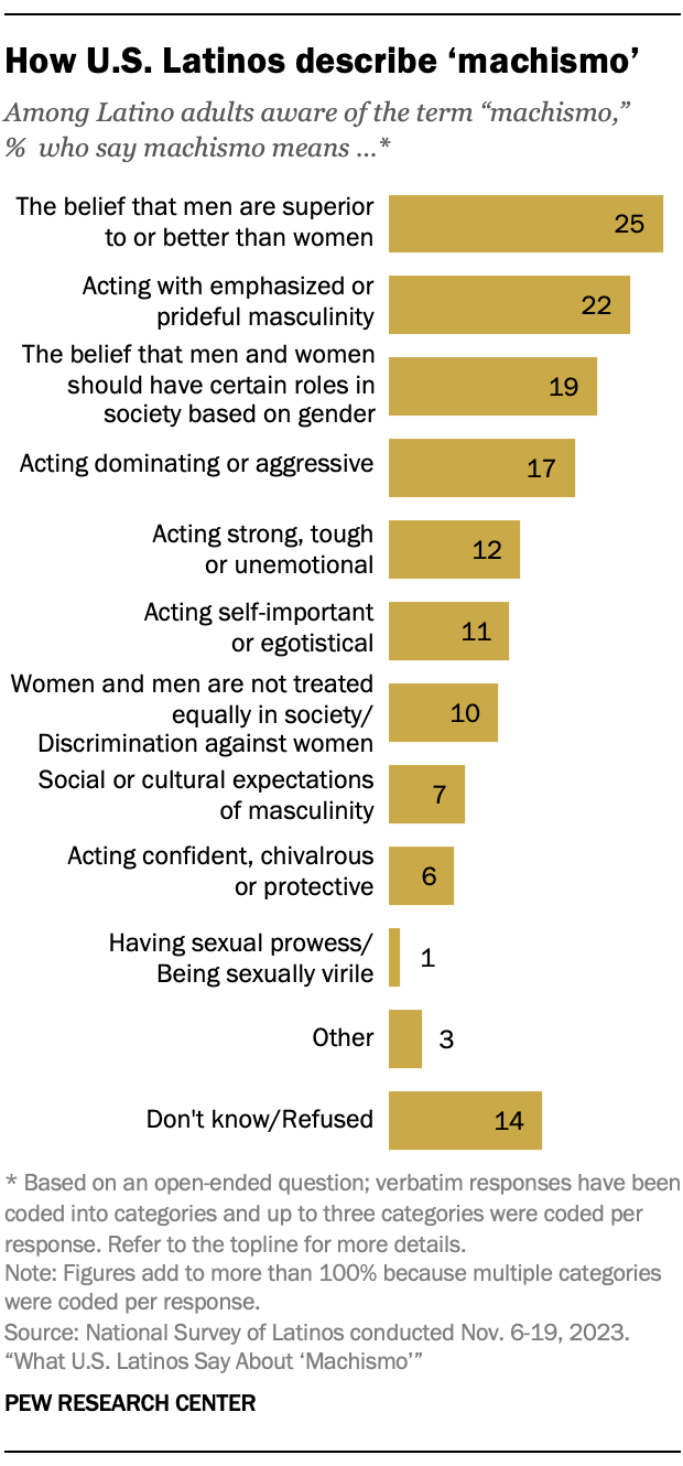 A bar chart showing the different ways that U.S. Latinos describe “machismo.”