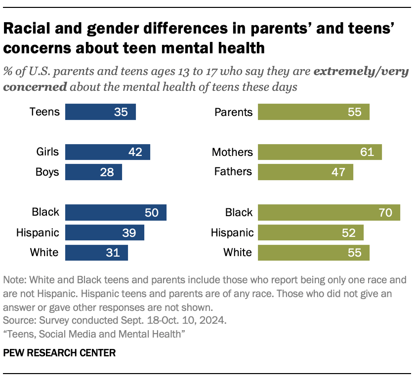 Racial and gender differences in parents’ and teens’ concerns about teen mental health