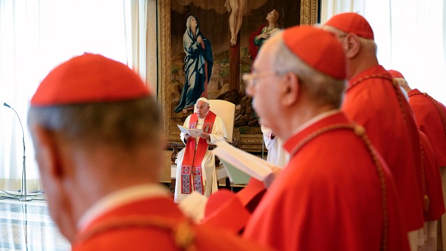 Pope Francis met with members of the College of Cardinals at the Apostolic Palace in Vatican City on July 1, 2024. (Vatican Media via Vatican Pool/Getty Images)
