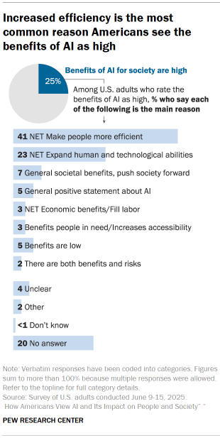 Chart shows Increased efficiency is the most common reason Americans see the benefits of AI as high